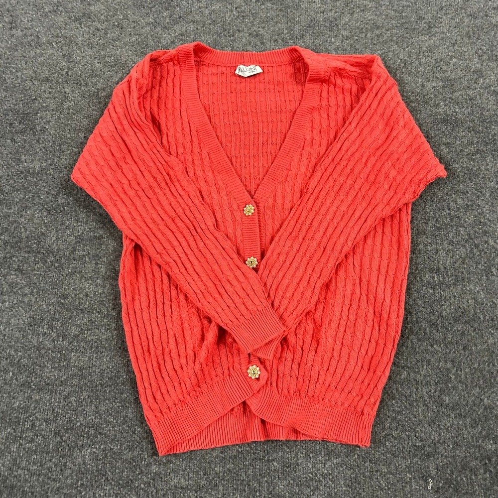 Baldini Cardigan Womens Size M Coral Pink Cable Knit Gold Button Italy Cotton